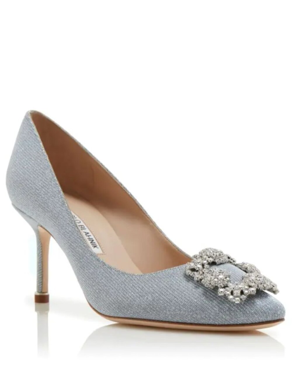Manolo Blahnik Hangisi 70 Silver Glitter Pumps Crystal Buckle Heels Size 40